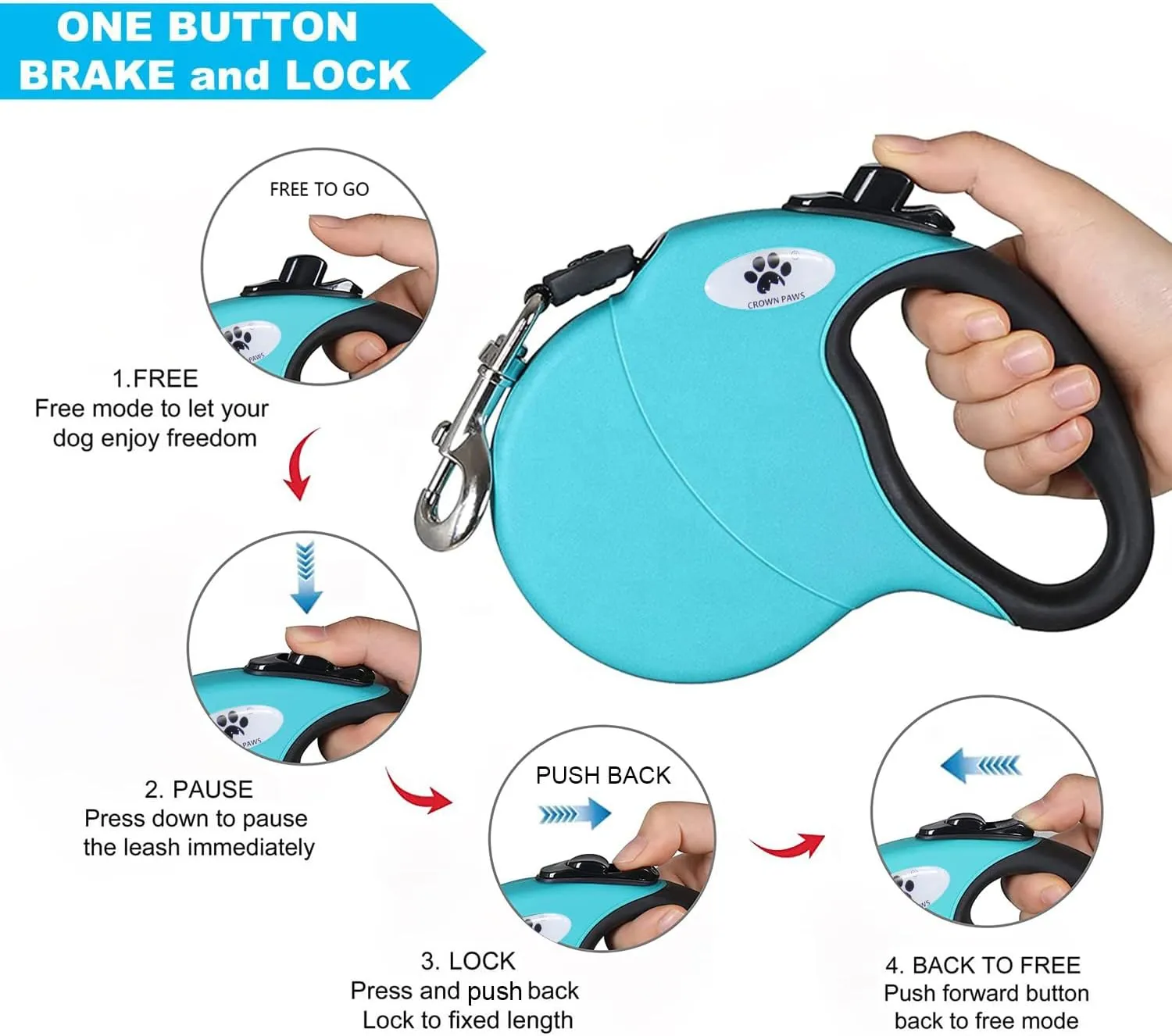 16 ft Retractable Dog Leash for Large Dogs up to 44 lbs,Tangle-Free Nylon Tape,Blue M