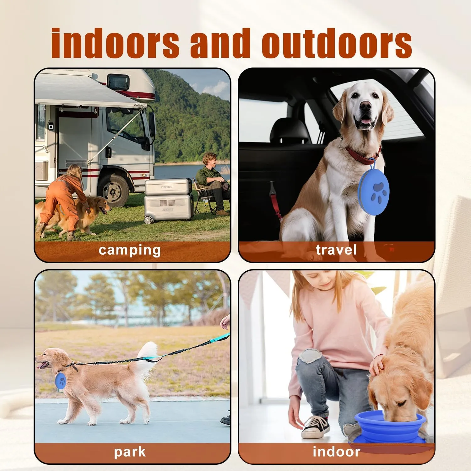 2-in-1 Collapsible Silicone Pet Bowl Double Compartment Non-Slip Dog Cat Dish for Travel with Carabiner Clip (Blue)