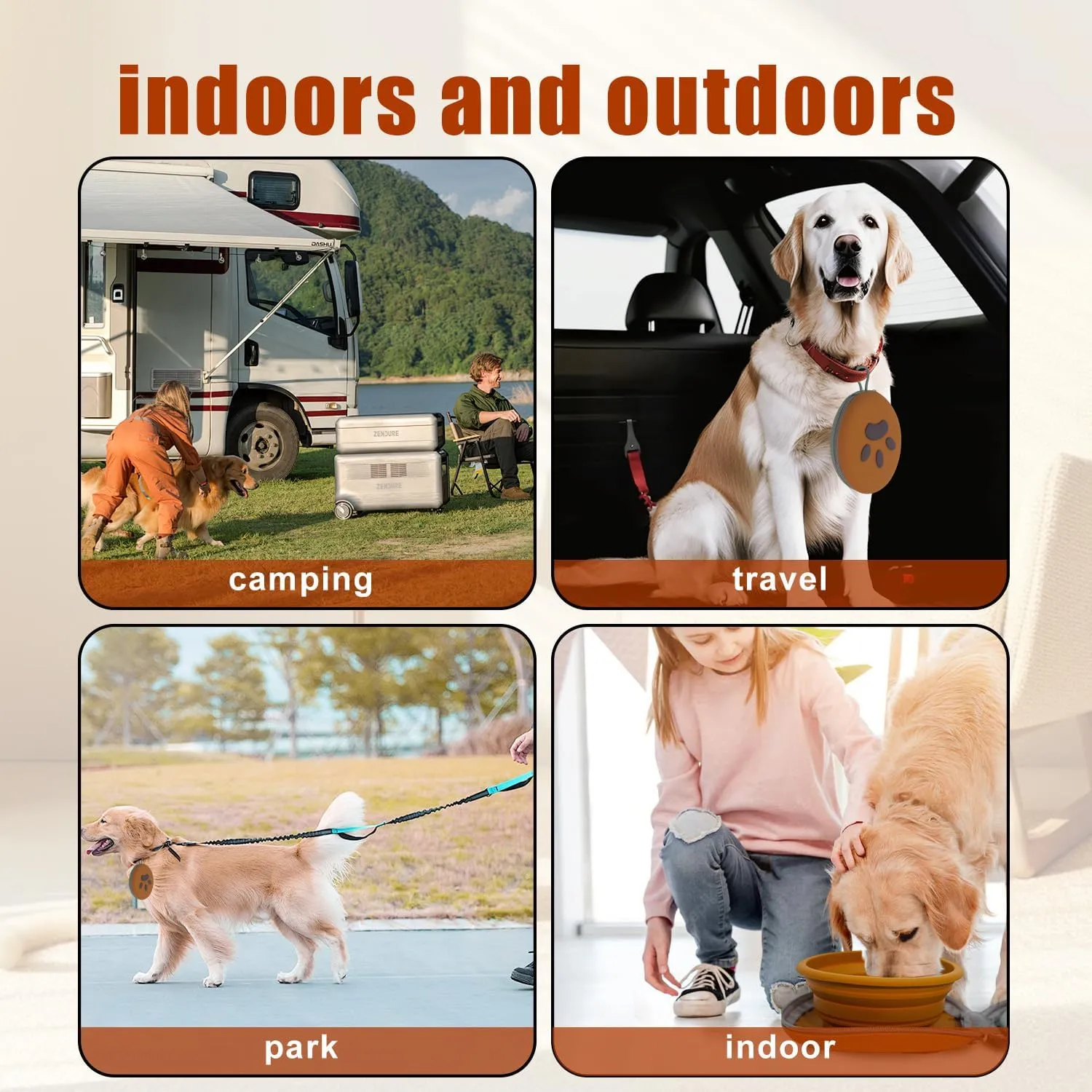 2-in-1 Collapsible Silicone Pet Bowl Double Compartment Non-Slip Dog Cat Dish for Travel with Carabiner ClipGreen Brown
