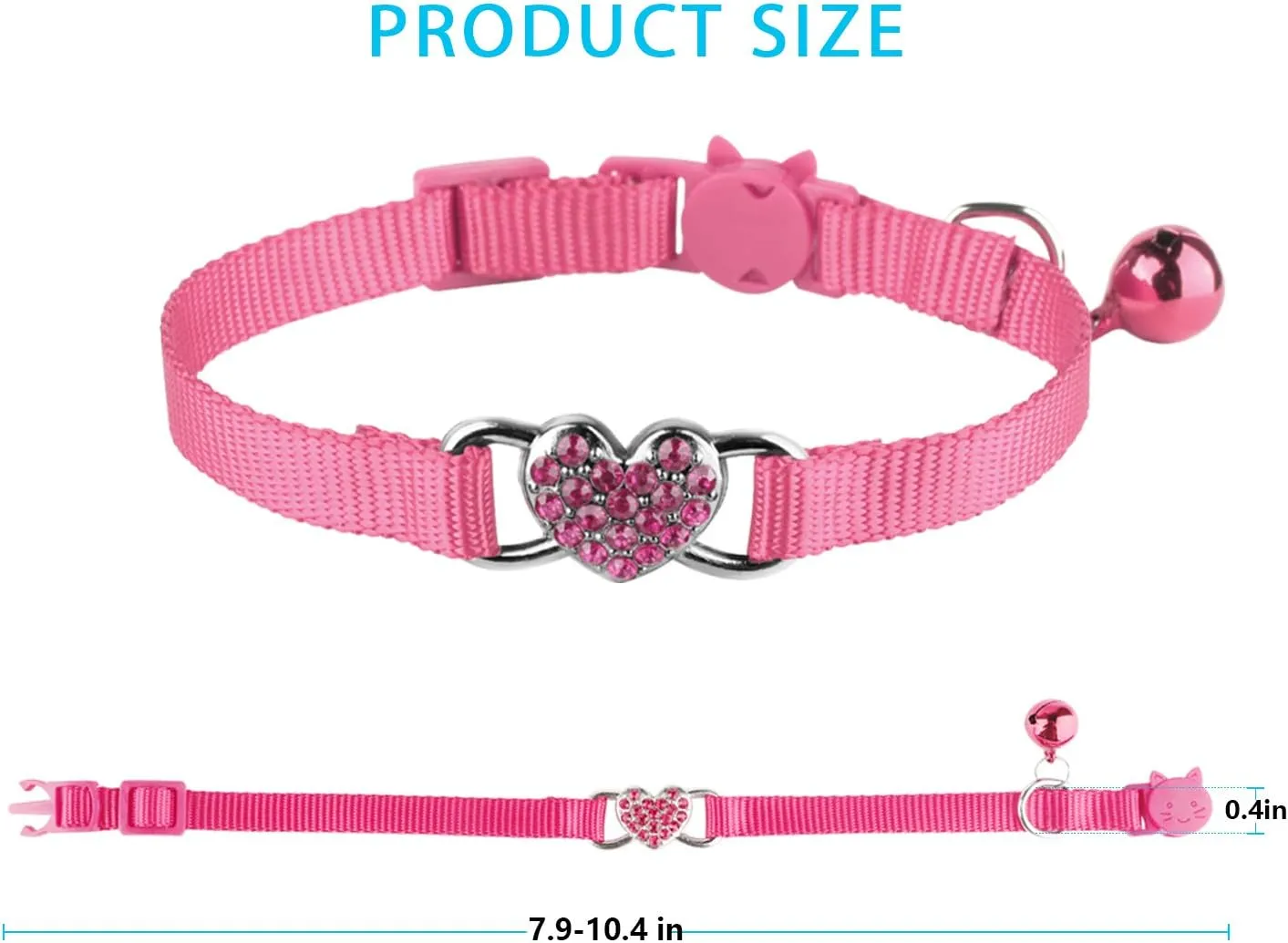 2 Pcs Cat Collars Heart Bling Breakaway with Bell Nylon Adjustable for Kitty (Pink Purple)