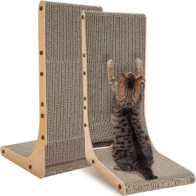 2 Pcs l Shape Cat Scratcher for Indoor Cats, Cardboard Vertical Cat Scratching Board with Bell Toy Protecting Furniture Cat Scratch Pad(32 Inch)