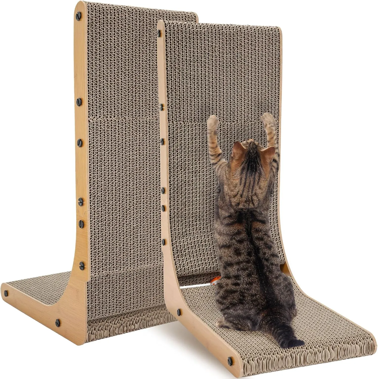 2 Pcs l Shape Cat Scratcher for Indoor Cats, Cardboard Vertical Cat Scratching Board with Bell Toy Protecting Furniture Cat Scratch Pad(32 Inch)