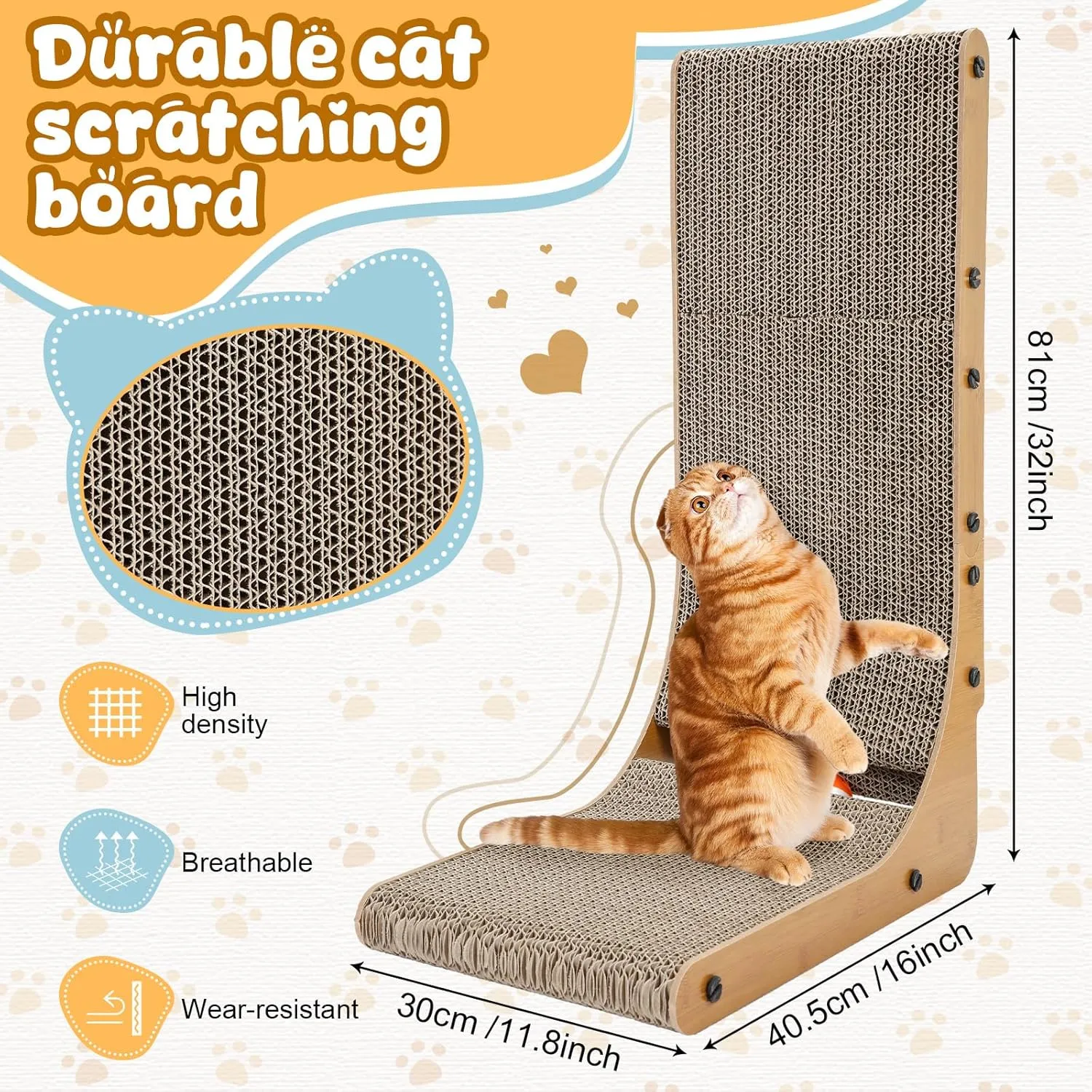 2 Pcs l Shape Cat Scratcher for Indoor Cats, Cardboard Vertical Cat Scratching Board with Bell Toy Protecting Furniture Cat Scratch Pad(32 Inch)