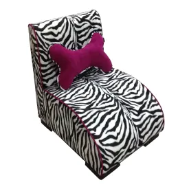 23" Zebra Print Upholstered Chaise Lounge Dog Bed with Pillow