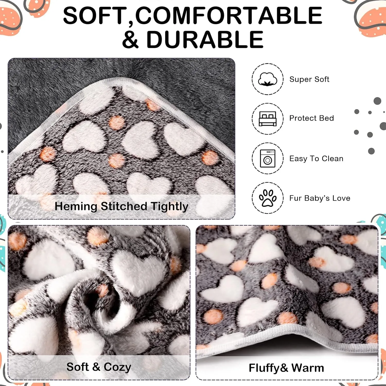 4 Pcs Waterproof Guinea Pig Blankets Washable Small Animal Fleece Bedding Absorbent Guinea Pig Cage Liners Reusable Pet Pee Pad Sleep Mat Pad Cover for Hamster Ferret (Heart Pattern,24 x 16 Inch)