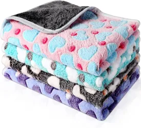 4 Pcs Waterproof Guinea Pig Blankets Washable Small Animal Fleece Bedding Absorbent Guinea Pig Cage Liners Reusable Pet Pee Pad Sleep Mat Pad Cover for Hamster Ferret (Heart Pattern,24 x 16 Inch)