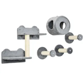 5-Piece Wall-Mounted Cat Shelf Set with Perch, Cat Condo, Scratching Post, Grey
