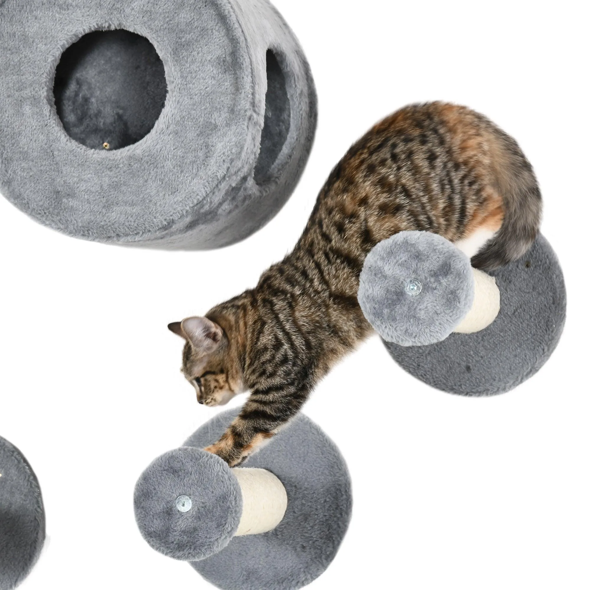 5-Piece Wall-Mounted Cat Shelf Set with Perch, Cat Condo, Scratching Post, Grey
