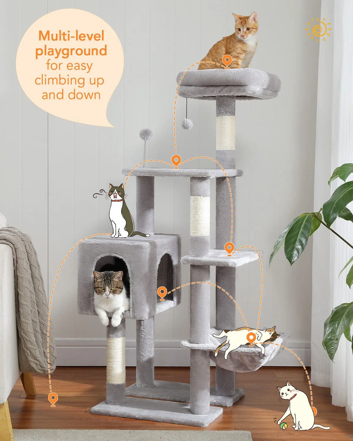 50.4" Multilevel Cat Scratching Tree Tower
