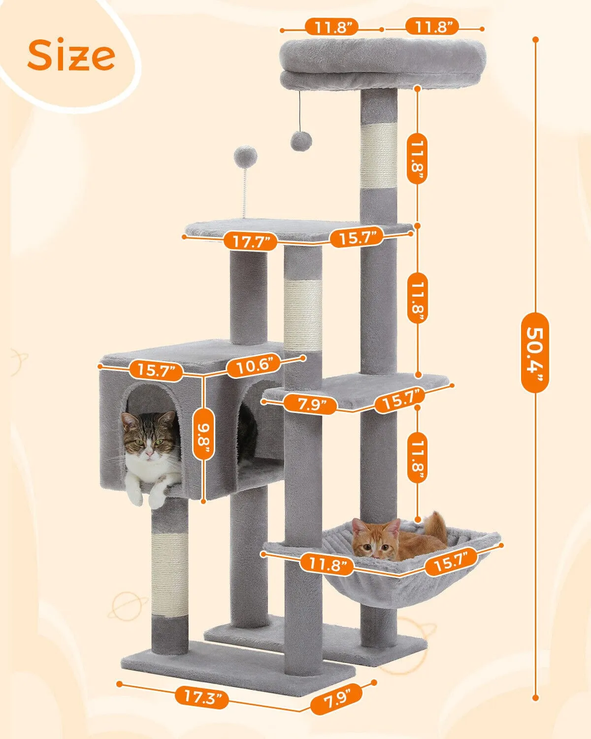 50.4" Multilevel Cat Scratching Tree Tower