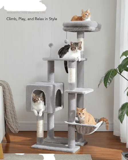 50.4" Multilevel Cat Scratching Tree Tower