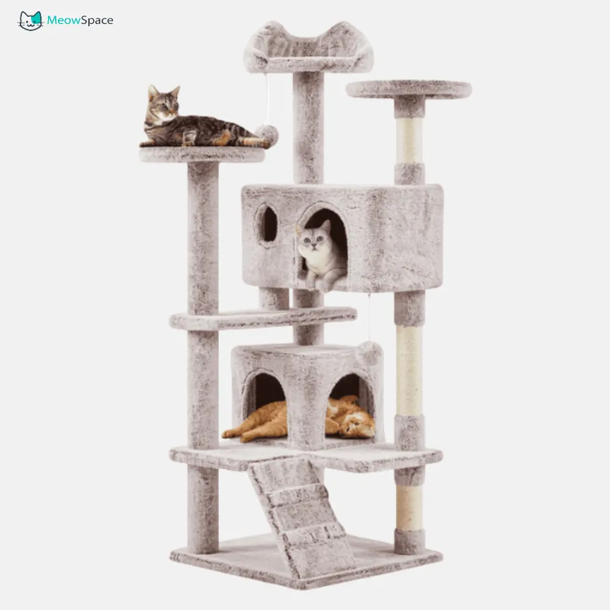 54.5" Double Condo Cat Tree with Scratching Post Tower