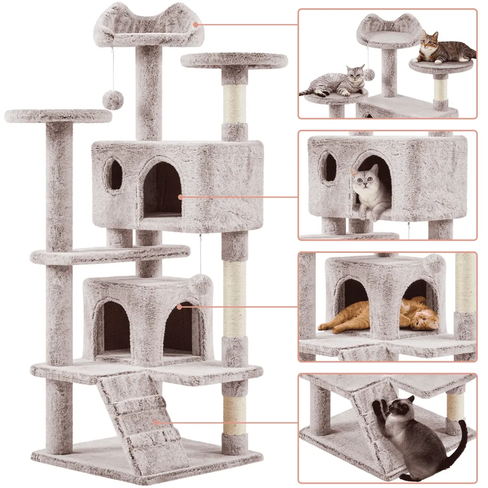 54.5" Double Condo Cat Tree with Scratching Post Tower