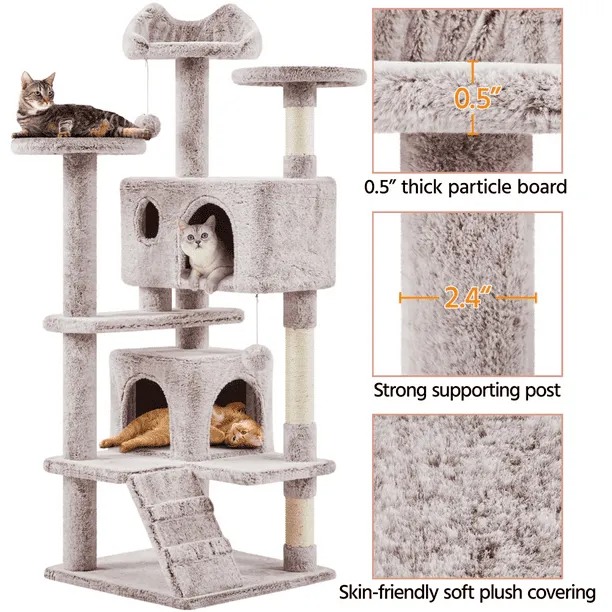 54.5" Double Condo Cat Tree with Scratching Post Tower