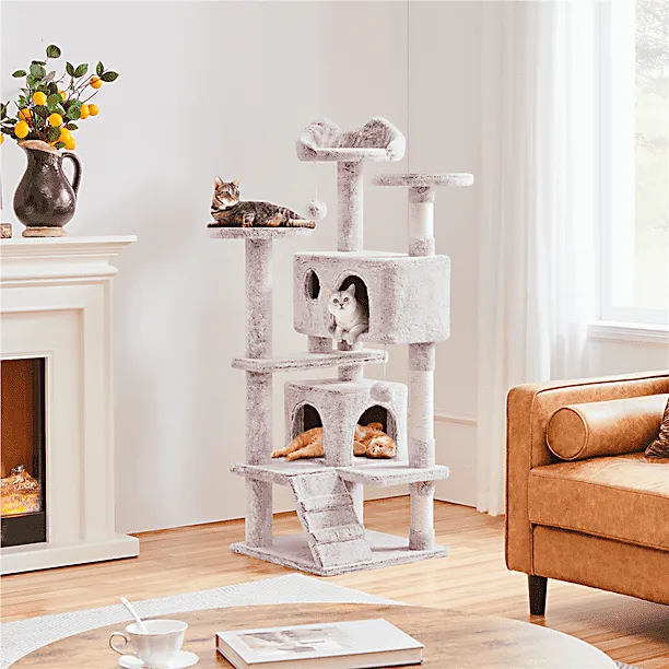 54.5" Double Condo Cat Tree with Scratching Post Tower