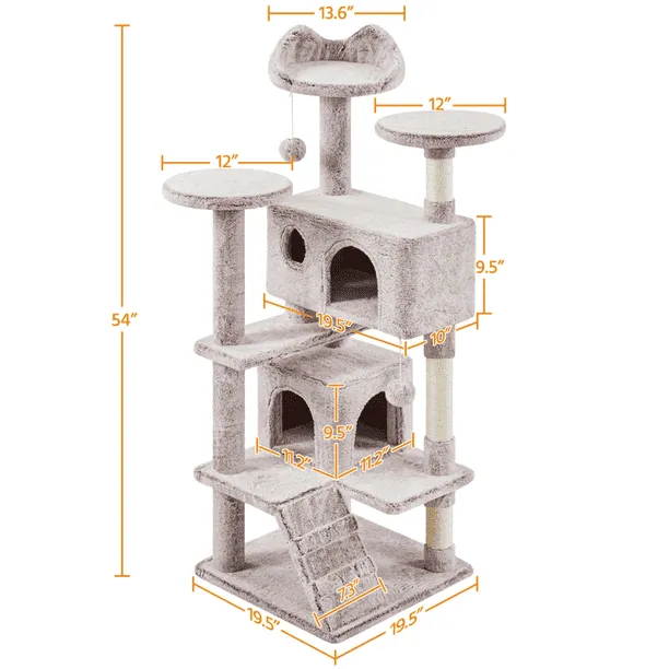54.5" Double Condo Cat Tree with Scratching Post Tower