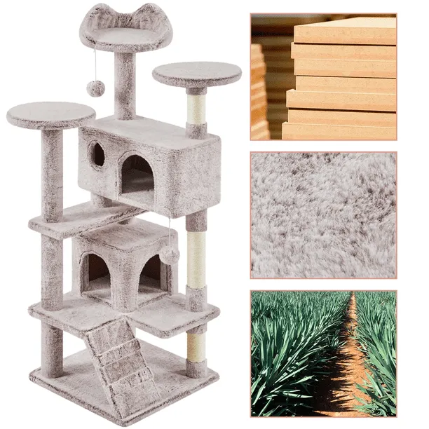 54.5" Double Condo Cat Tree with Scratching Post Tower