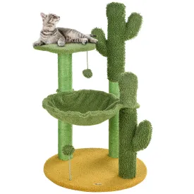 82cm Chenille Cactus Cat Tree with Scratching Post Hammock Green