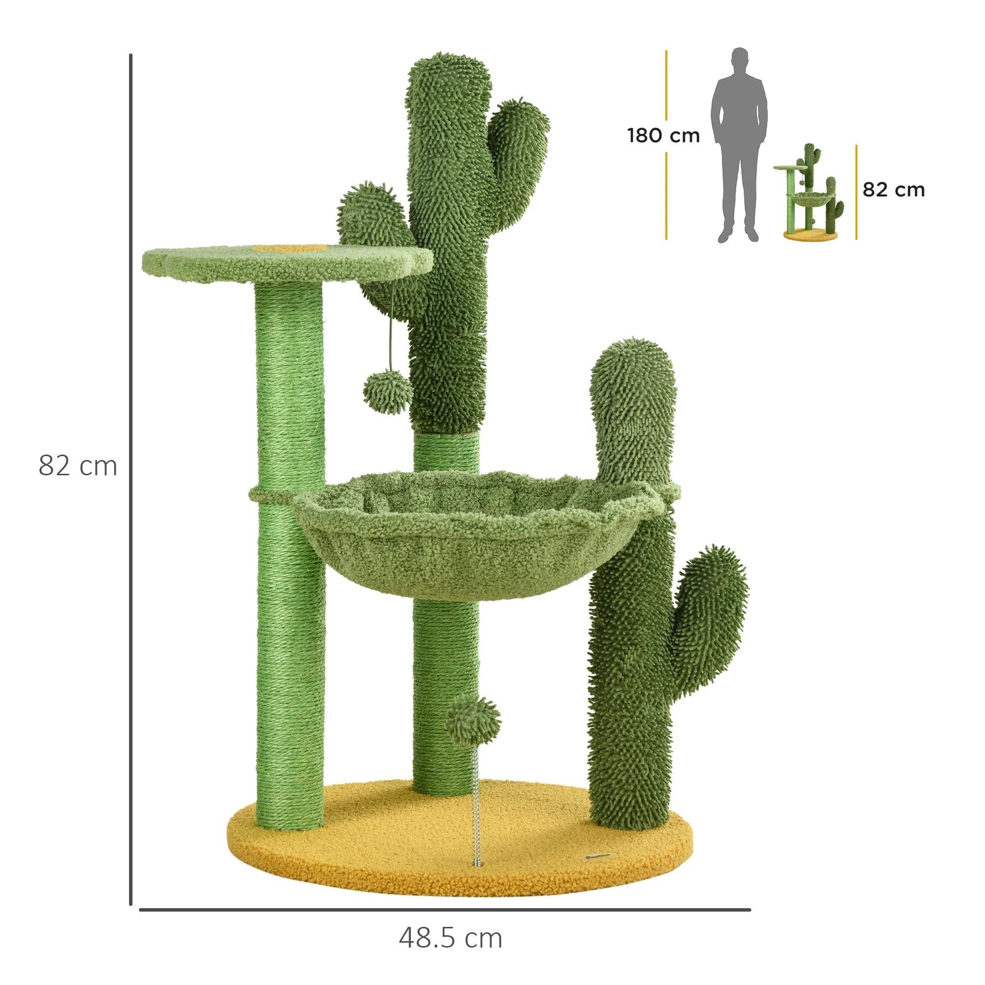 82cm Chenille Cactus Cat Tree with Scratching Post Hammock Green
