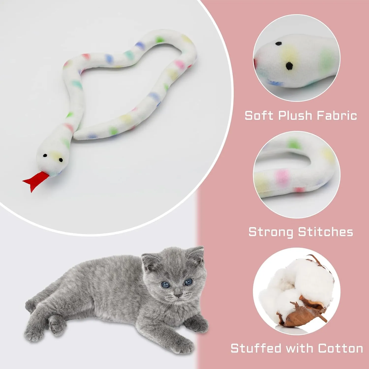 Andiker 2PCS Snake Cat Toys, 23.6 Inches Long Realistic Snake Shape Cat Plush Toy with Bite-Resistant Fabric Interactive Cats Toy for Indoor Cats to Bite Chew Keep Teeth Clean (Yellow&Green)