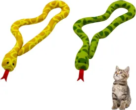 Andiker 2PCS Snake Cat Toys, 23.6 Inches Long Realistic Snake Shape Cat Plush Toy with Bite-Resistant Fabric Interactive Cats Toy for Indoor Cats to Bite Chew Keep Teeth Clean (Yellow&Green)