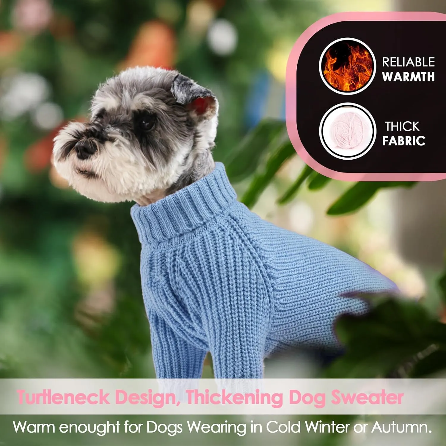 AOFITEE Small Dog Christmas Sweater, Solid Knitted Pullover, Turtleneck Puppy Cat Sweatshirt for Girls Boys, Warm for Chihuahua, Yorkie S Blue