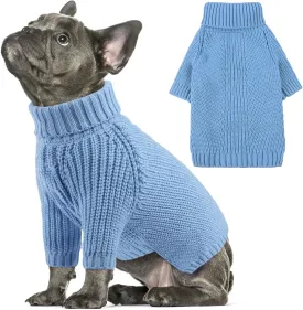 AOFITEE Small Dog Christmas Sweater, Solid Knitted Pullover, Turtleneck Puppy Cat Sweatshirt for Girls Boys, Warm for Chihuahua, Yorkie S Blue
