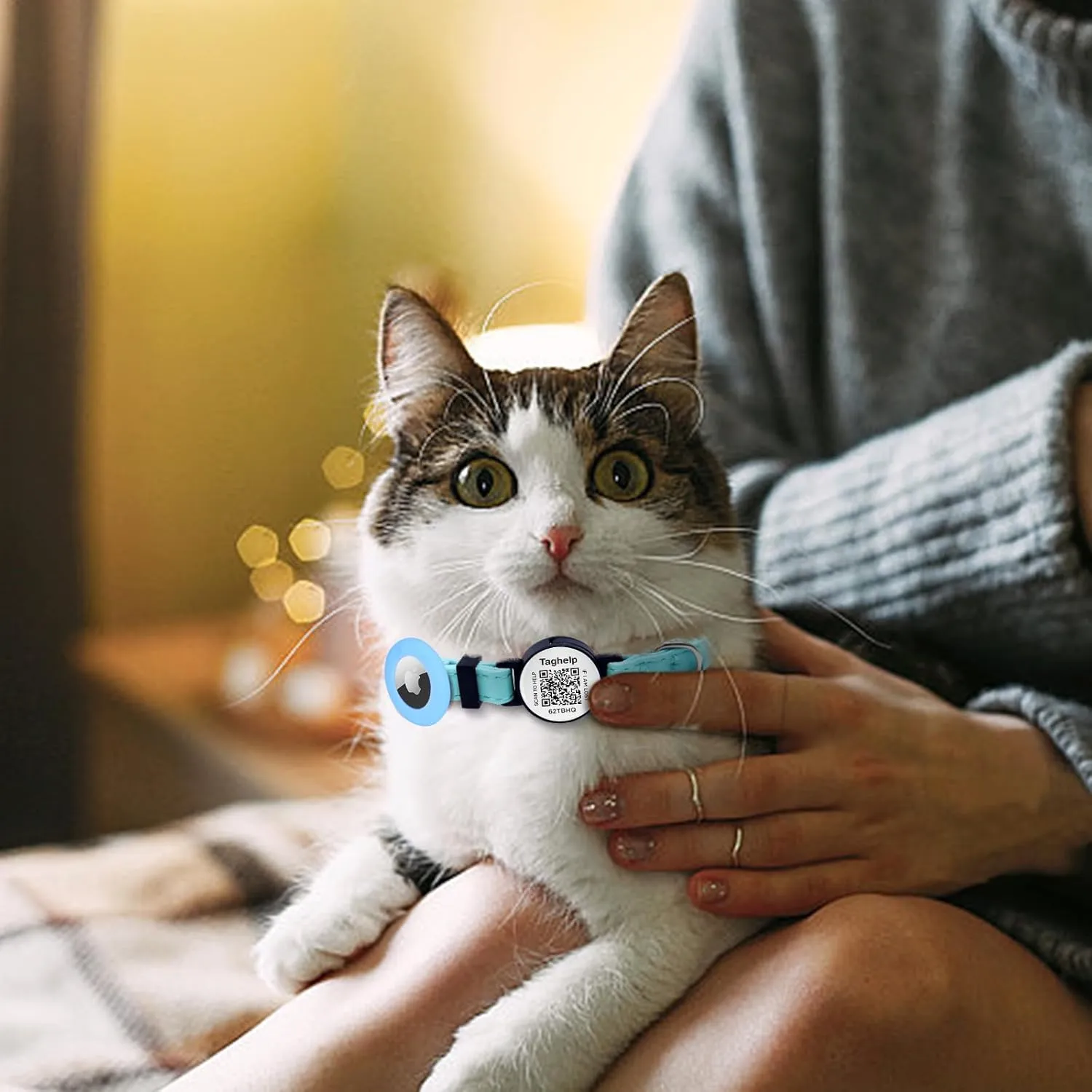Apple AirTag Cat Collar with Breakaway Safety - Kitten Collar, Leather with Bell & Smart ID Tag, No App (Pink)