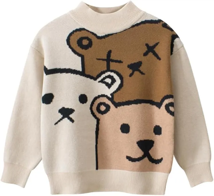 Baby Boys Knit Sweater Round Striped Cotton Cartoon Animal Pullover Sweatshirt