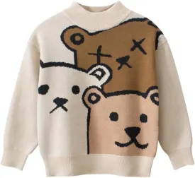 Baby Boys Knit Sweater Round Striped Cotton Cartoon Animal Pullover Sweatshirt