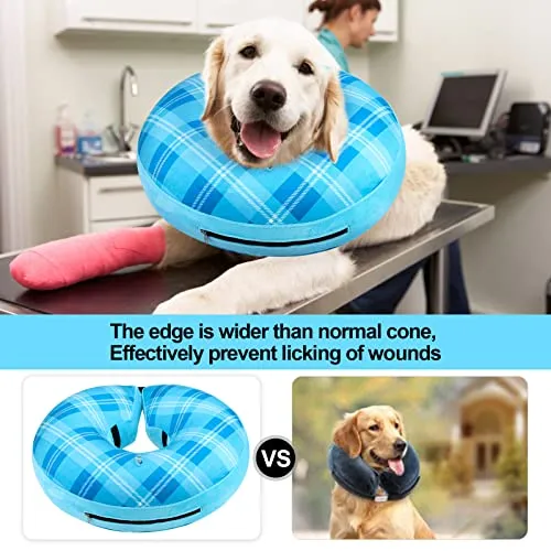 BEAUTYZOO Inflatable Dog Cone Collar, Recovery Dog Cone After Surgery, Adjustable Blow up Dog Donut Collar, Pet Recovery Collar for Dogs,Black M
