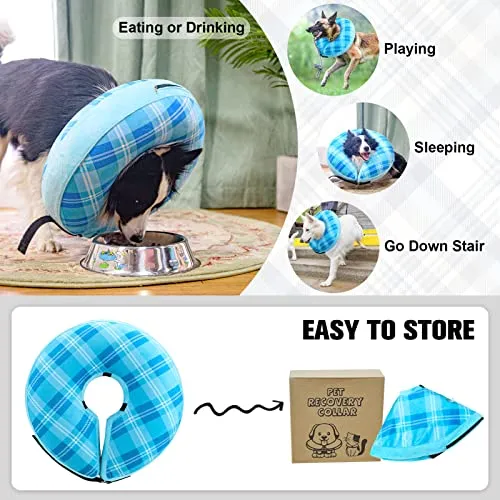 BEAUTYZOO Inflatable Dog Cone Collar, Recovery Dog Cone After Surgery, Adjustable Blow up Dog Donut Collar, Pet Recovery Collar for Dogs,Black M