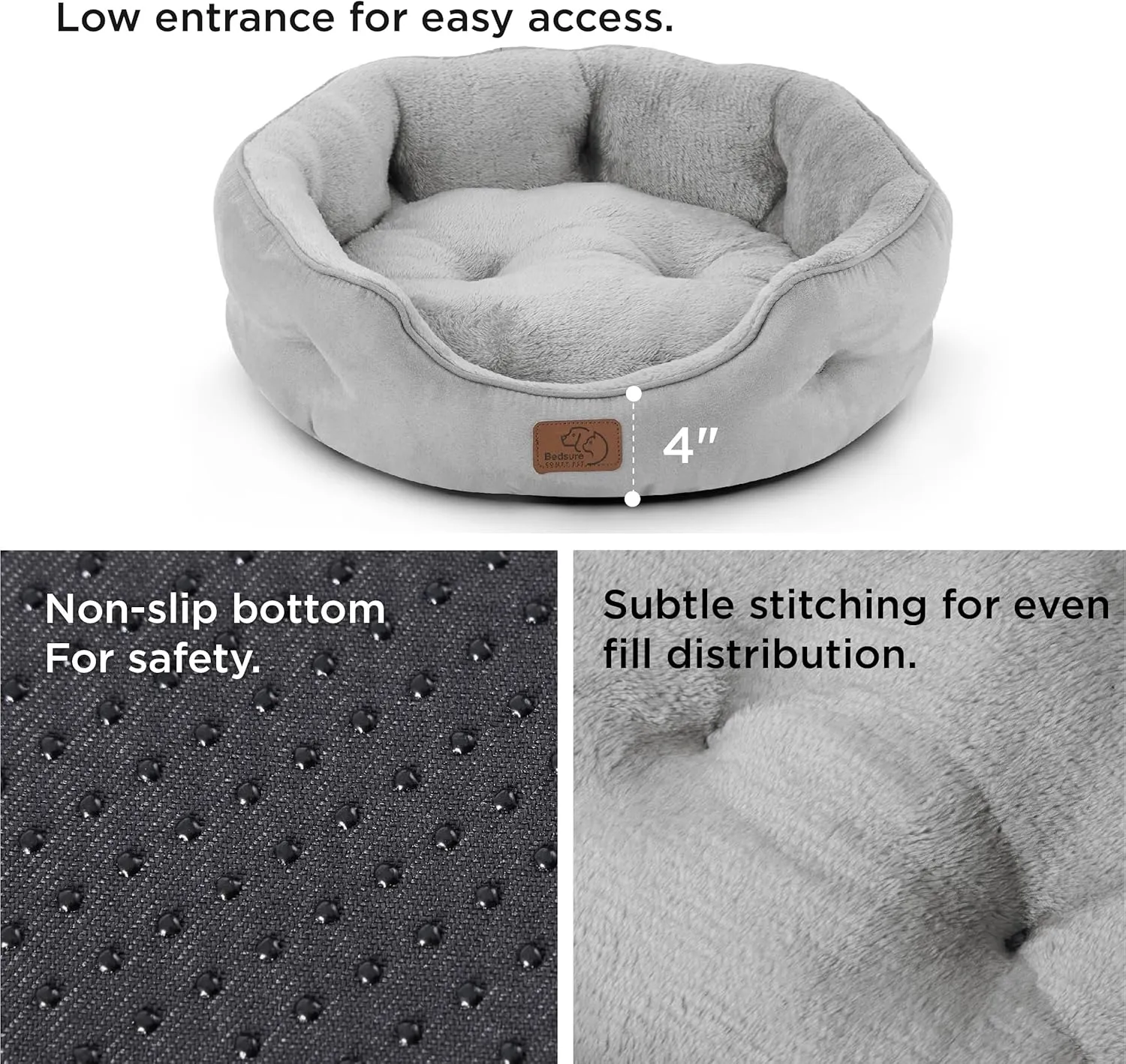 Bedsure Dog Beds for Small Dogs - Round Cat Beds for Indoor Cats, Washable Pet Bed for Puppy and Kitten with Slip-Resistant Bottom, 20 Inches, Pale Grey