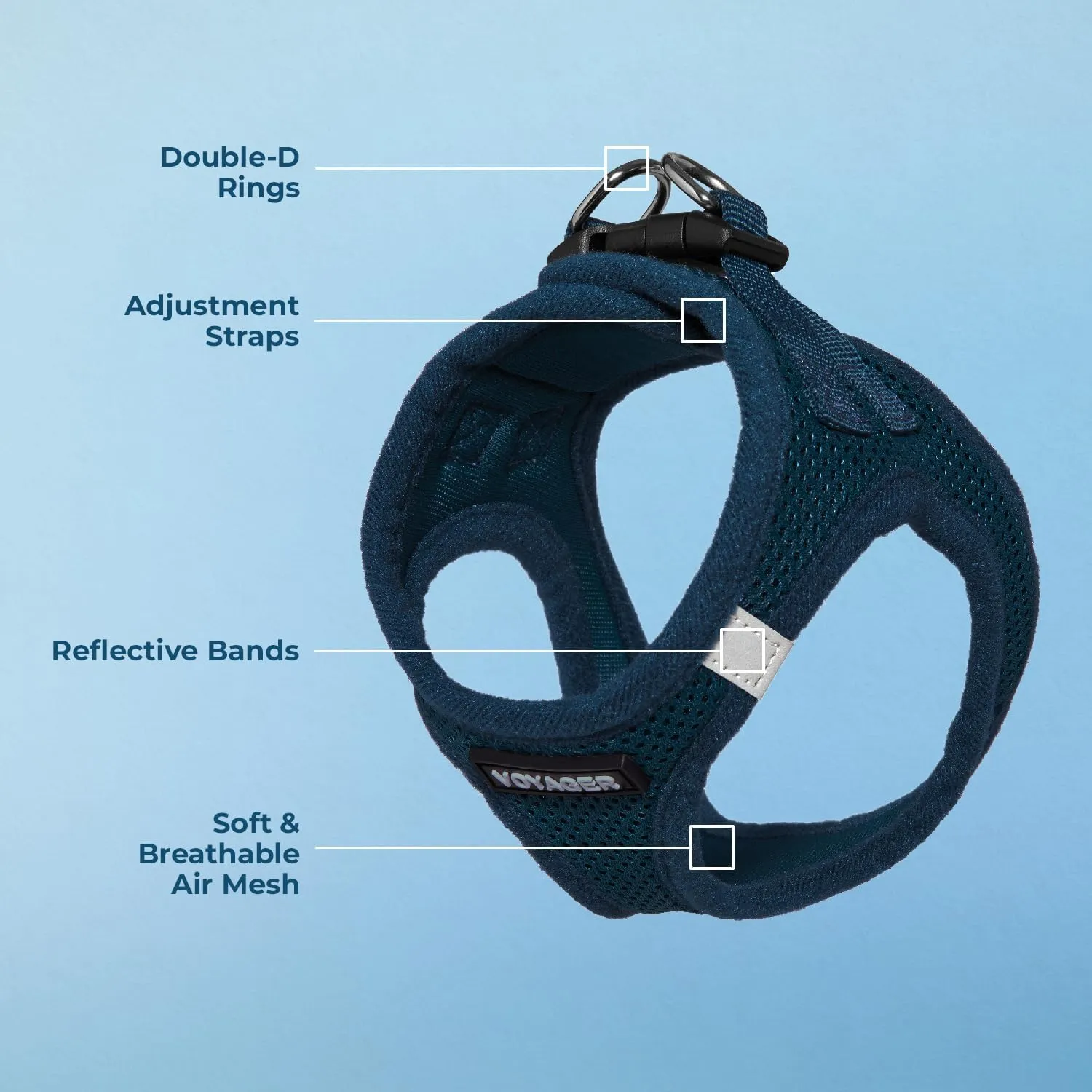 Best Pet Supplies Voyager Step-in Air Dog Harness - All Weather Mesh, Reflective, No Pull Harness for Small, Medium Dogs, Cats - Secure with Hook & Loop Fastener, Buckle, Double D-Rings - Blue, XL