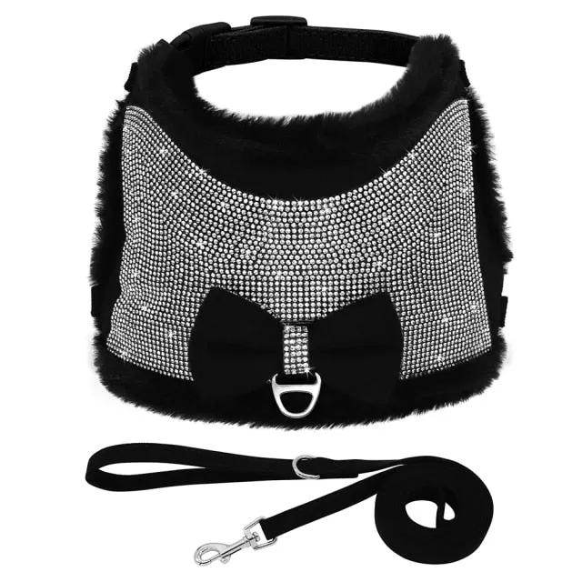 Bling Rhinestones Harness With Bowtie