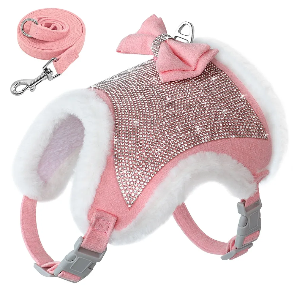 Bling Rhinestones Harness With Bowtie