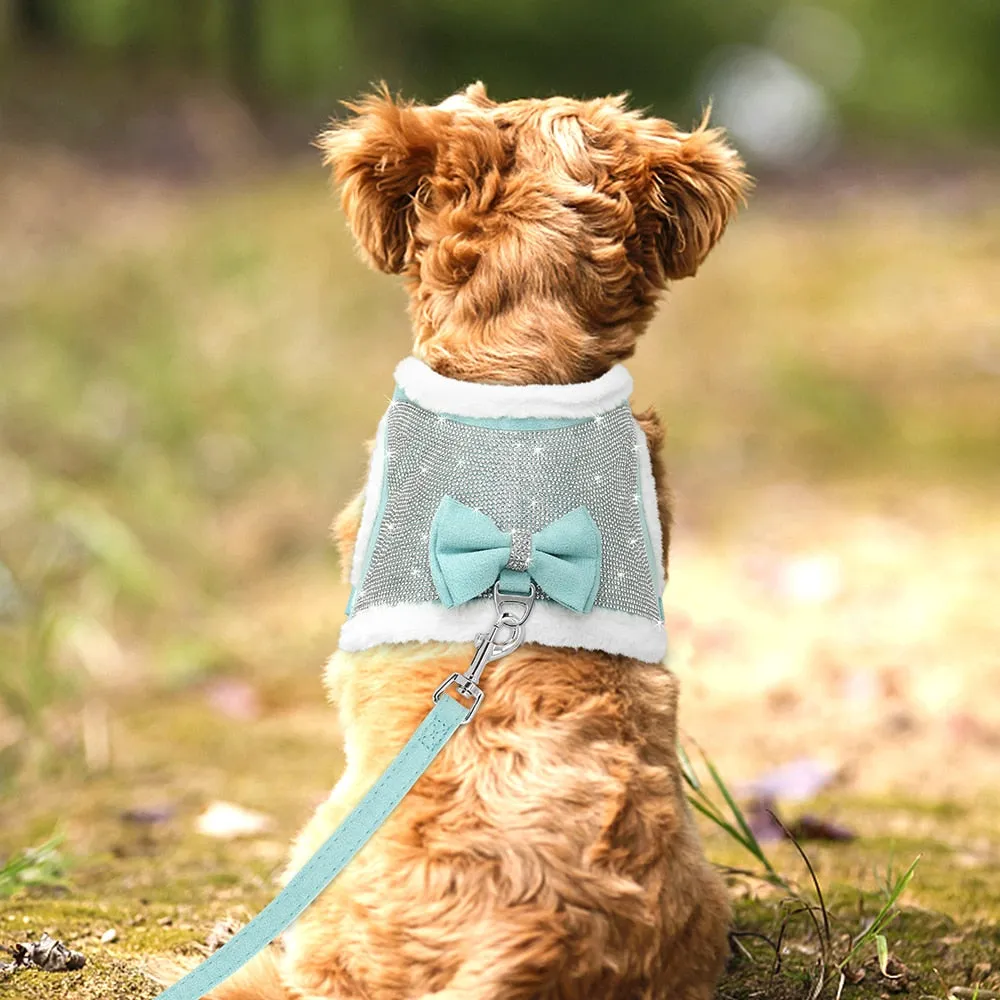 Bling Rhinestones Harness With Bowtie
