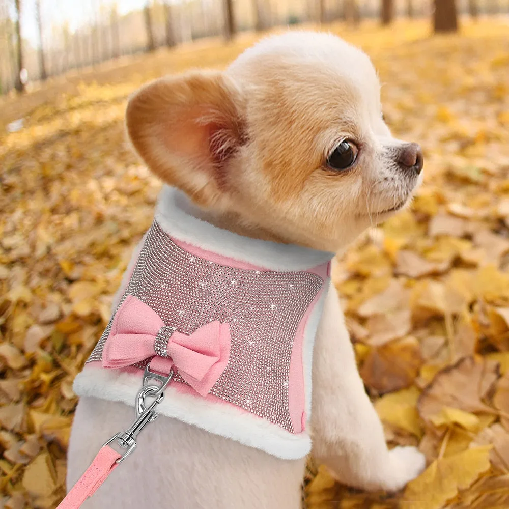 Bling Rhinestones Harness With Bowtie