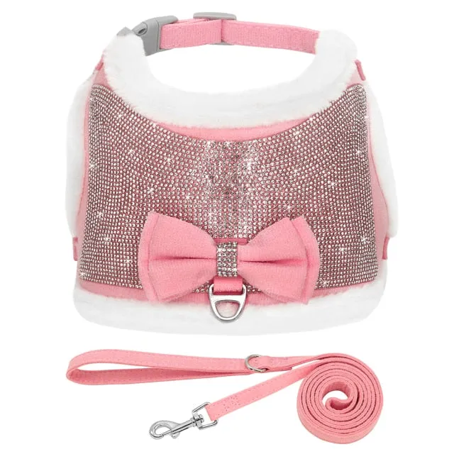 Bling Rhinestones Harness With Bowtie