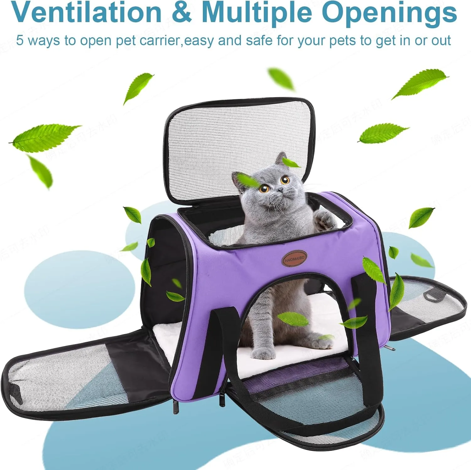Cat Carrier Dog Carrier Pet Carriers for Medium Small Cats Dogs Puppies up to 15 Lbs,TSA Airline Approved Small Dog Cat Carriers Soft Sided,Collapsible Travel Puppy Carrier (Purple, Large)