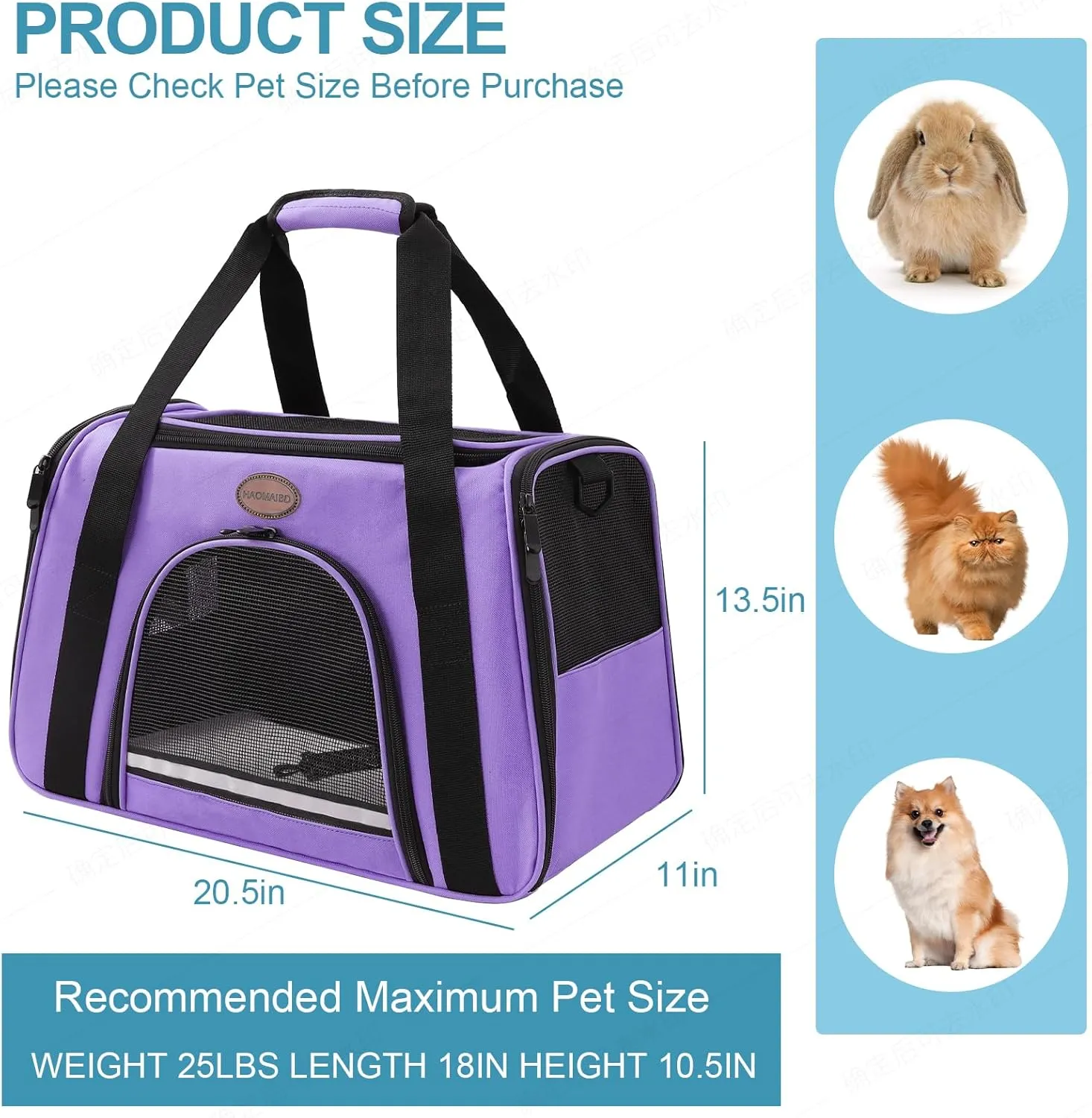 Cat Carrier Dog Carrier Pet Carriers for Medium Small Cats Dogs Puppies up to 15 Lbs,TSA Airline Approved Small Dog Cat Carriers Soft Sided,Collapsible Travel Puppy Carrier (Purple, Large)
