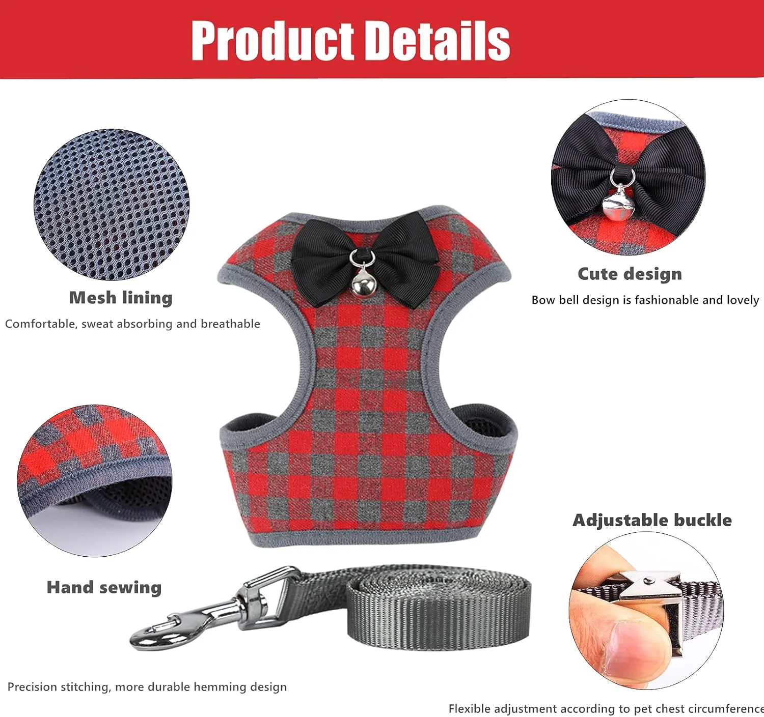 Cat Harness, Dog Harness and Leash Set, Bunny Rabbit Ferret Harness with Adjustable Buckle Comfort for Pet Kitten Small Animals Harnesses