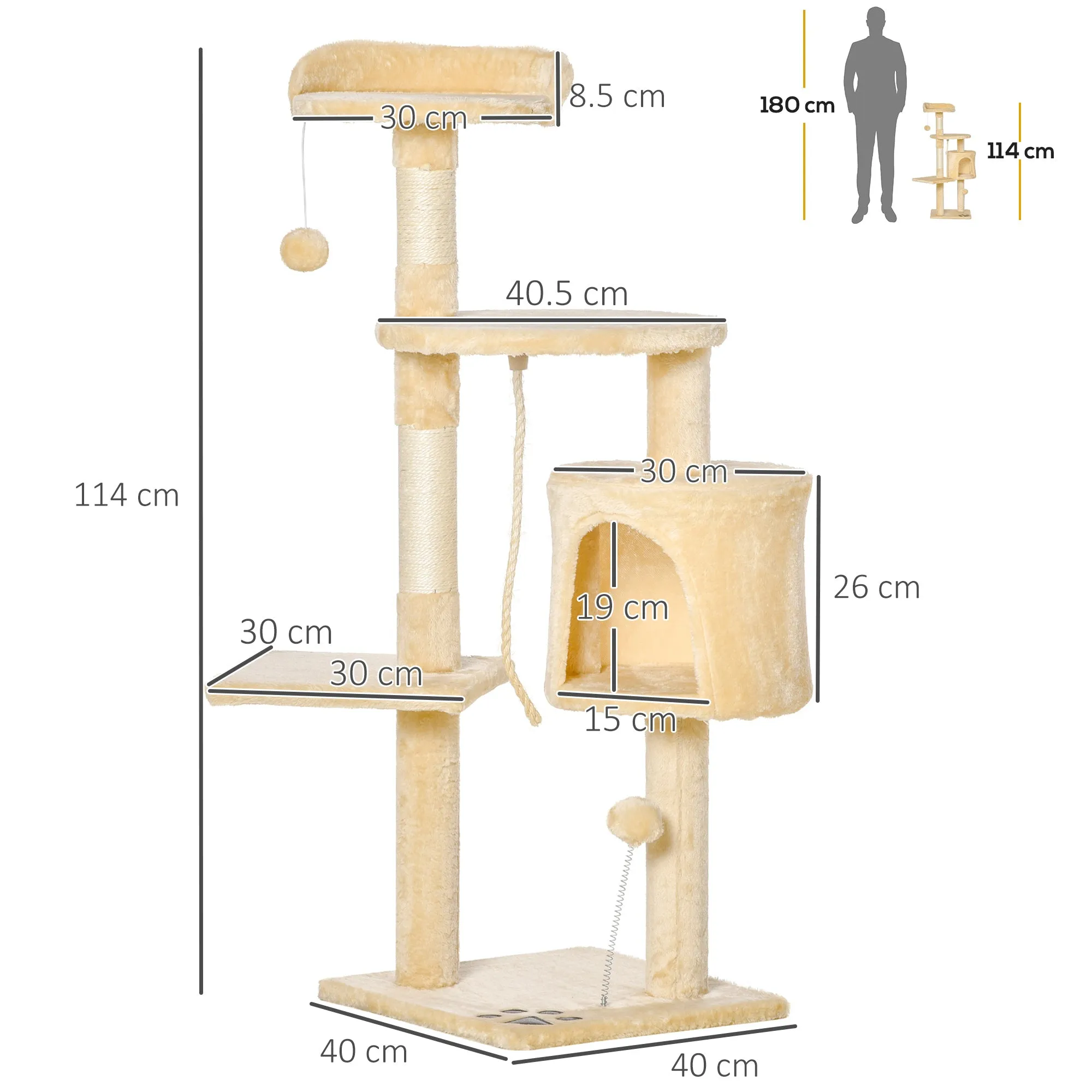 Cat Tree House 114H cm-Beige