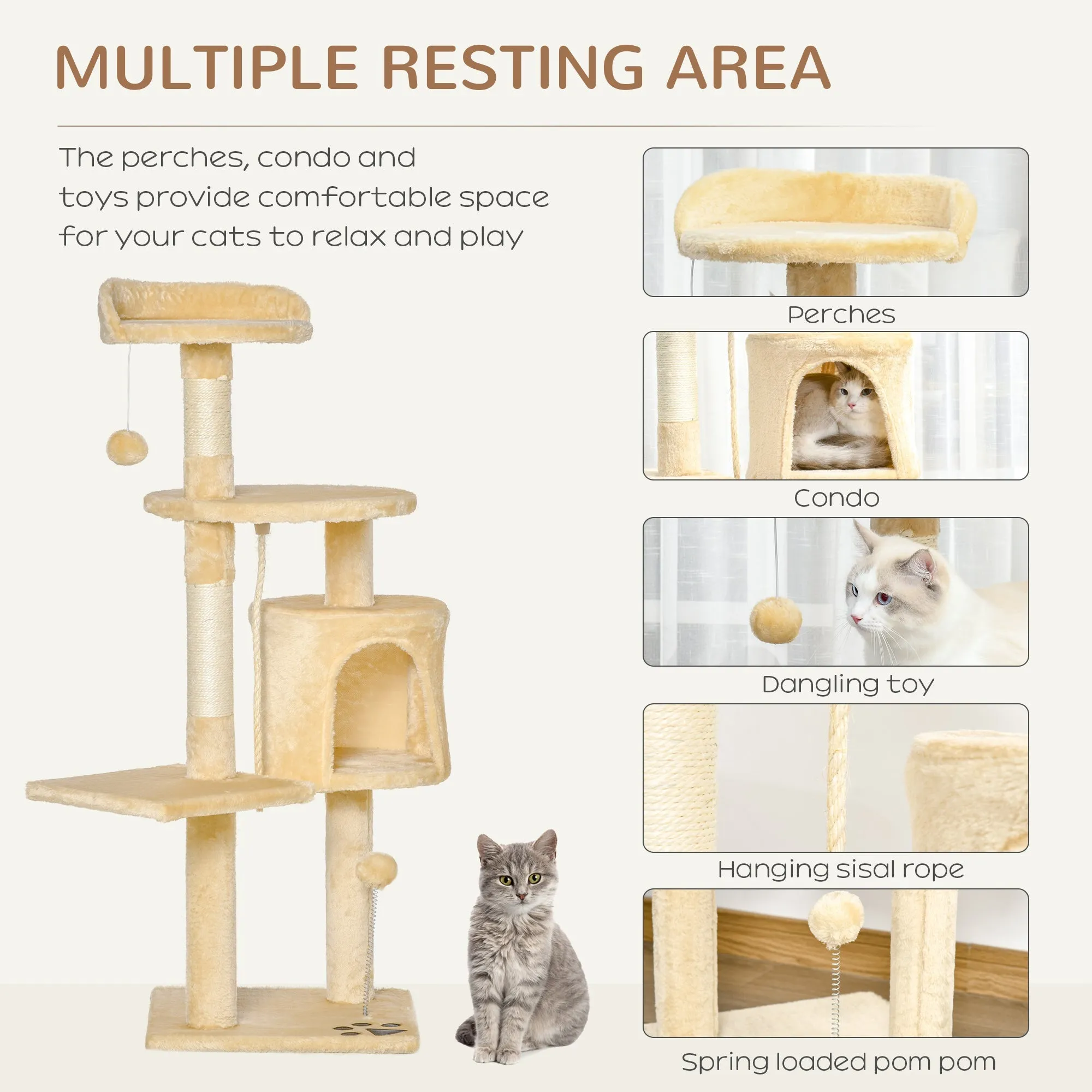 Cat Tree House 114H cm-Beige