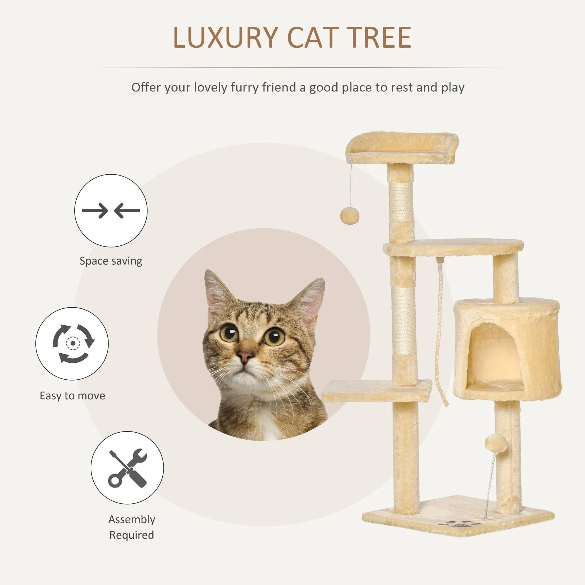 Cat Tree House 114H cm-Beige