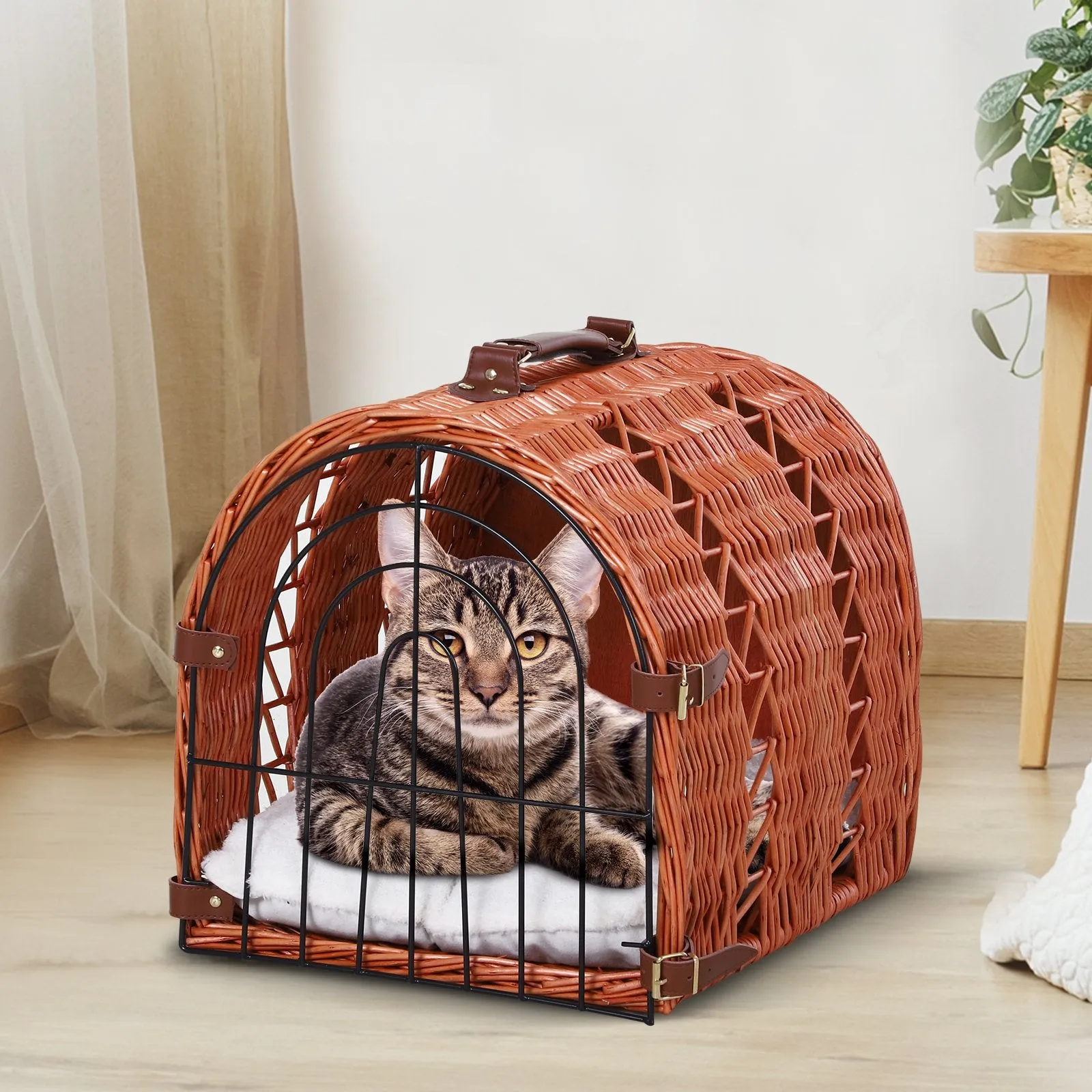 Cats Medium Portable Wicker Pet Travel Carrier Natural Tone