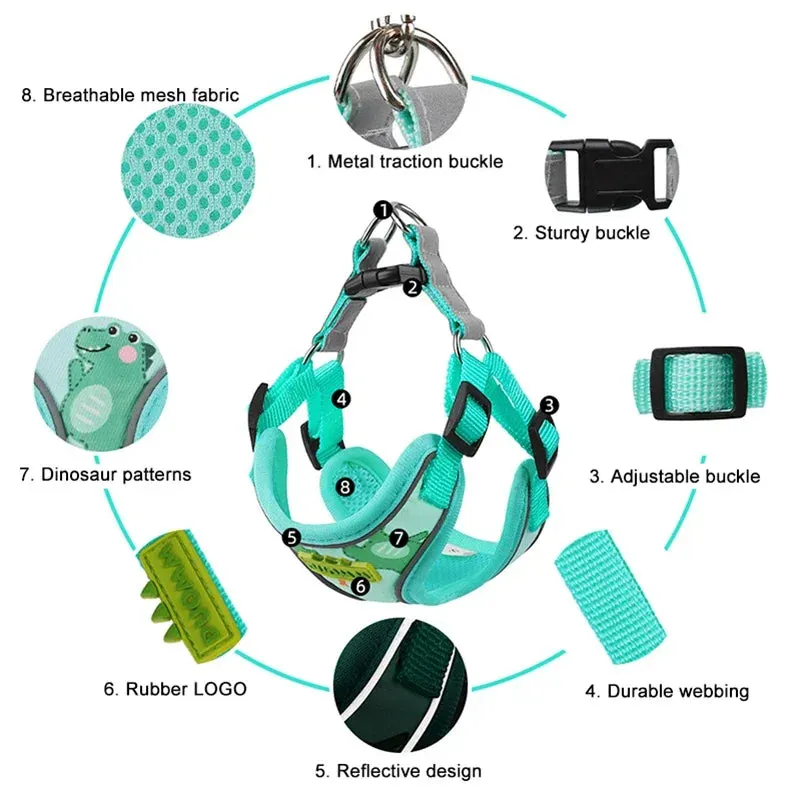 CDDMPET Cartoon Puppy Harness and Leash Set for Small Dogs