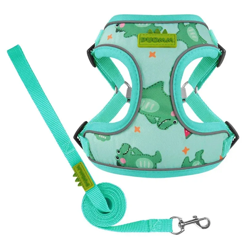 CDDMPET Cartoon Puppy Harness and Leash Set for Small Dogs