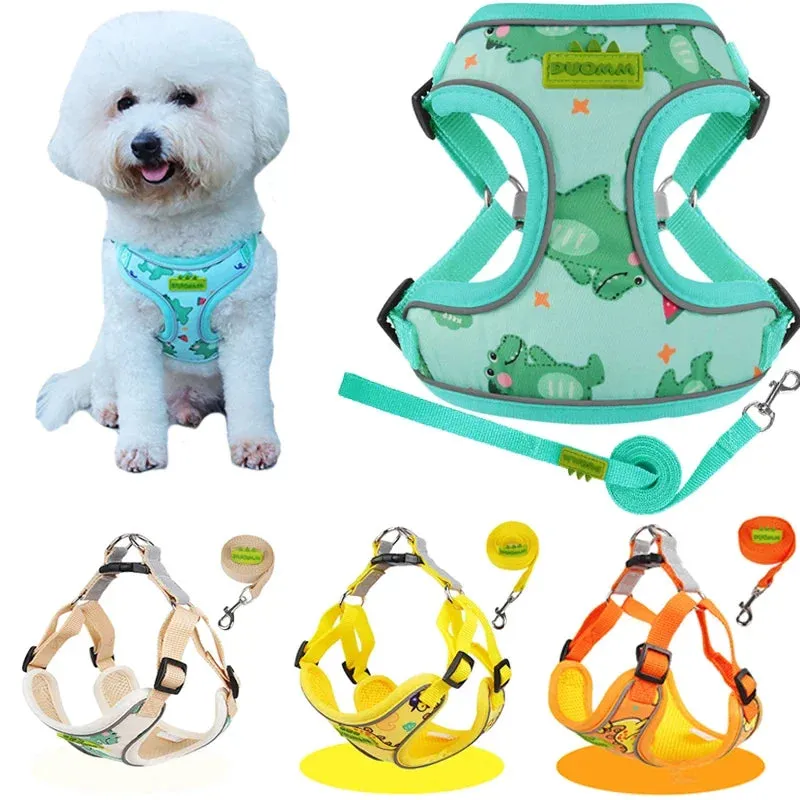 CDDMPET Cartoon Puppy Harness and Leash Set for Small Dogs