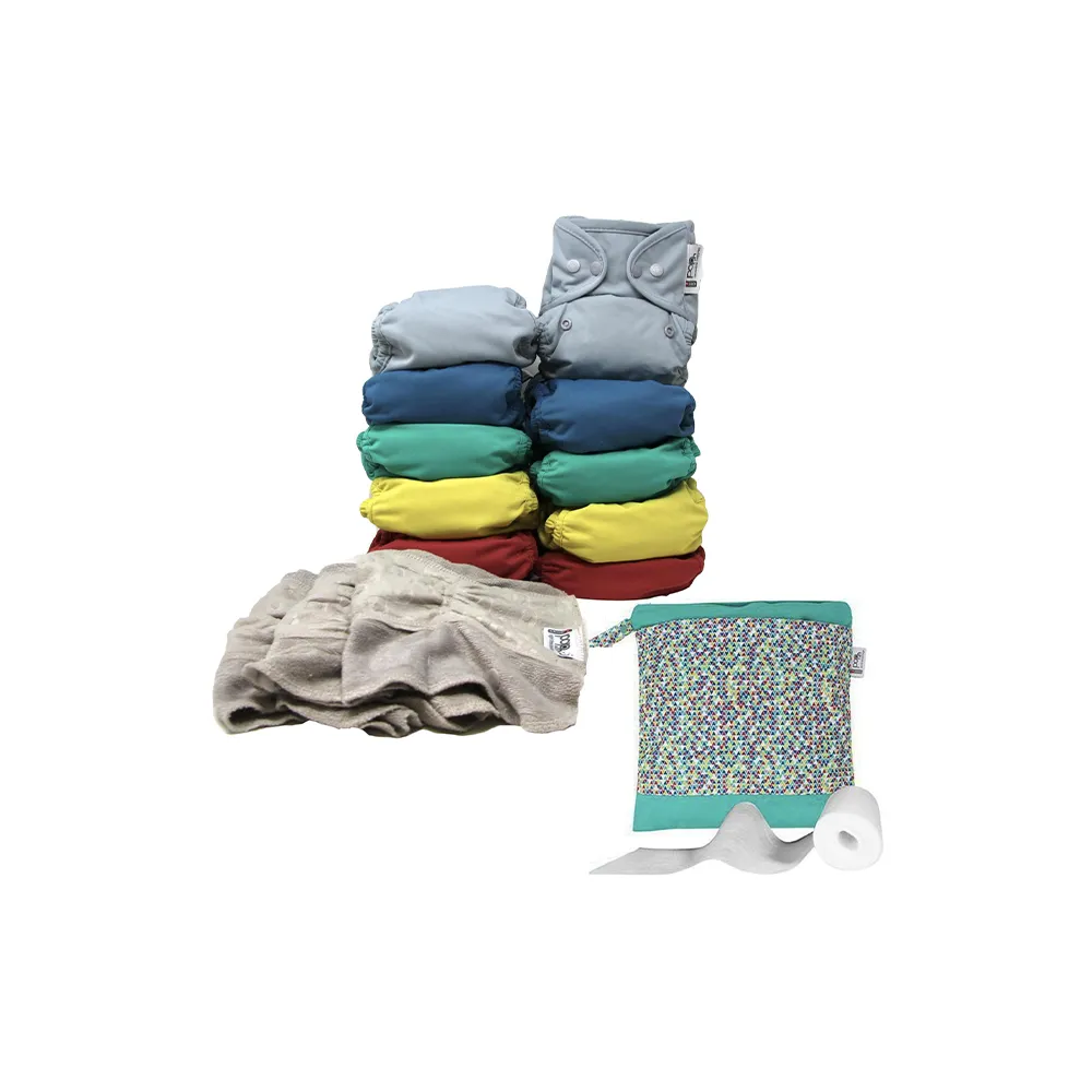 Close Parent Part-time Reusable Birth to Potty Nappy Pack - Unisex Bundle Includes 10 Bamboo Popper Nappies Plus Accessories